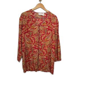 Victoria's Secret Pajama Top Women's size Medium red paisley Silk Gold Label